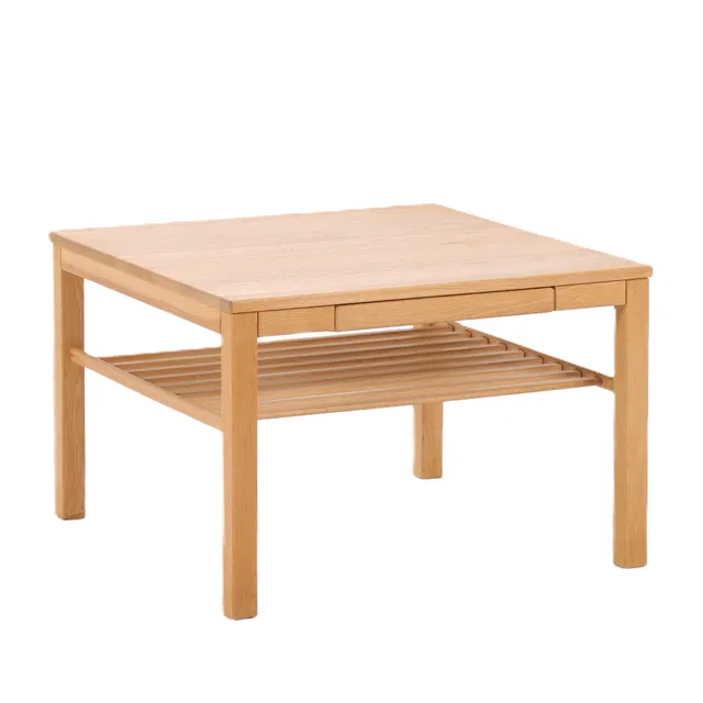 Haslev Møbelfabrik: Coffee table with flaps, made of solid oak with slatted shelf.