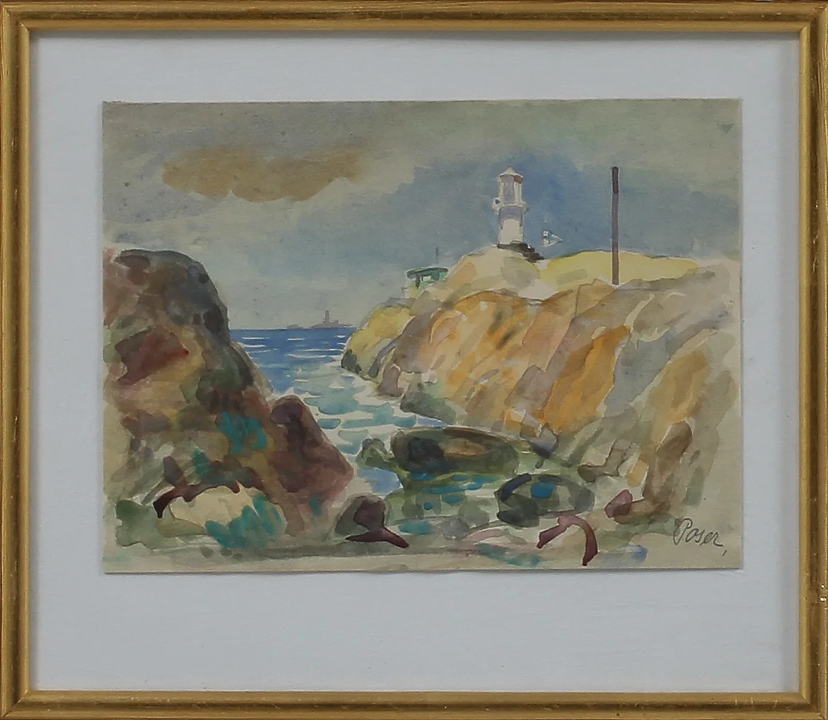 MARTIN POSER. Utsikt från Skallens fyr mot pater noster resp kustmotiv, akvareller, 2 st, sign. — Paintings — Göteborgs Auktionsverk