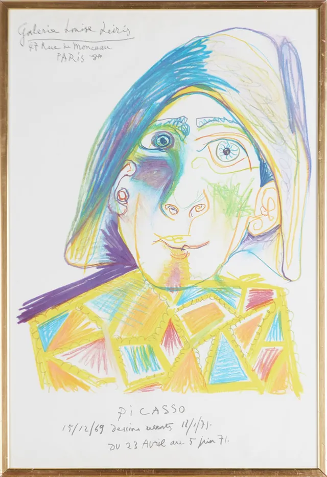 PABLO PICASSO. Affisch, dessins recents 15/12/69 - 12/1/71, Galerie Louise Leiris, fotolitografi, 1971, tryckt av Mourlot.