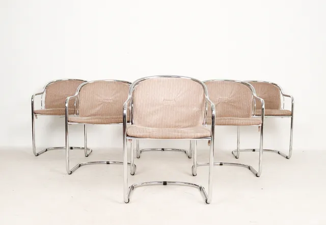 6 Freischwinger, Chrom, 1970er Jahre.