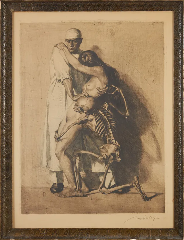 IVO SALINGER (1894-1987, TYSKLAND). " Doctor, Death and a Girl", etsning, signerad.