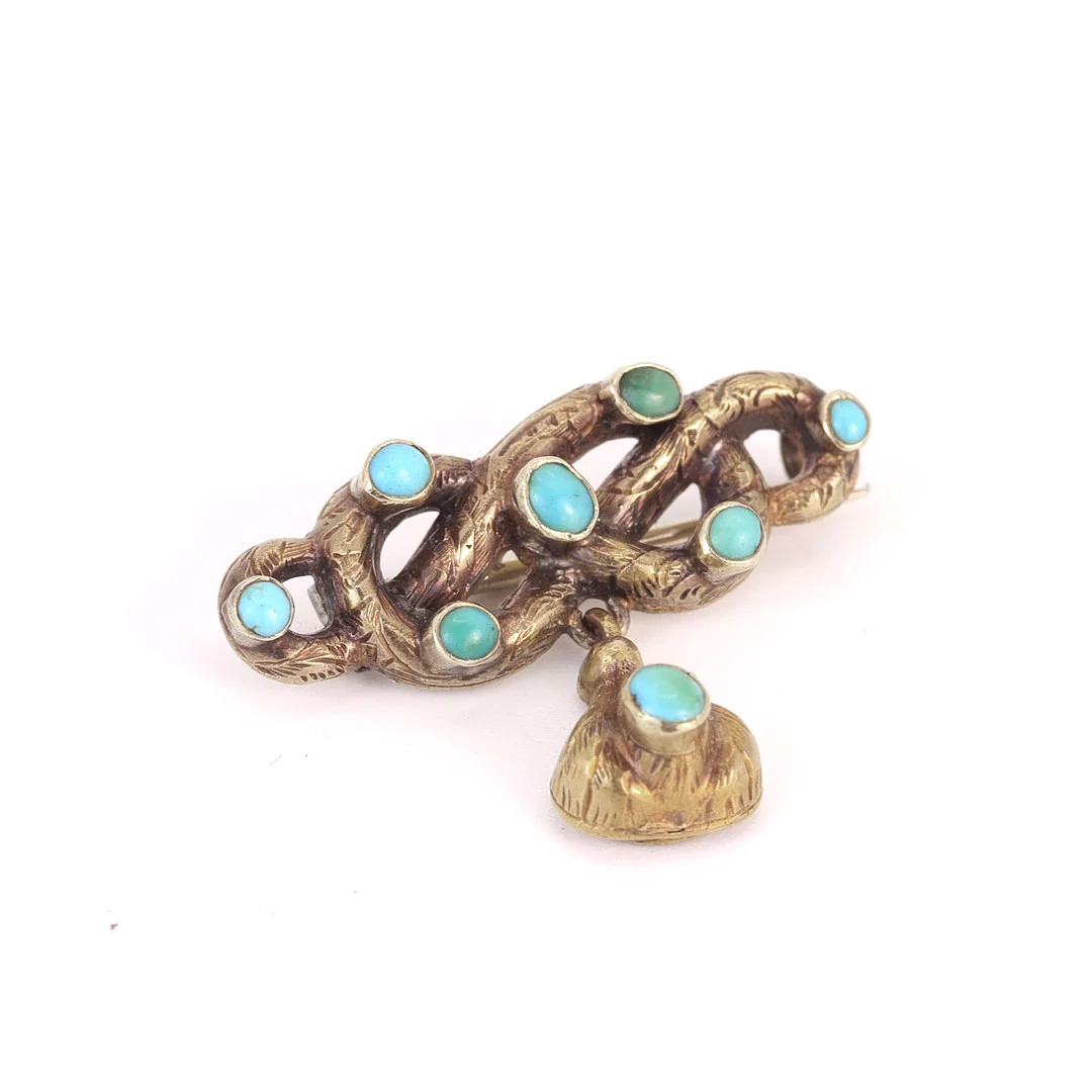 9CT GOLD TURQUOISE BROOCH. — Brooches & Pendants — Chalkwell Auctions