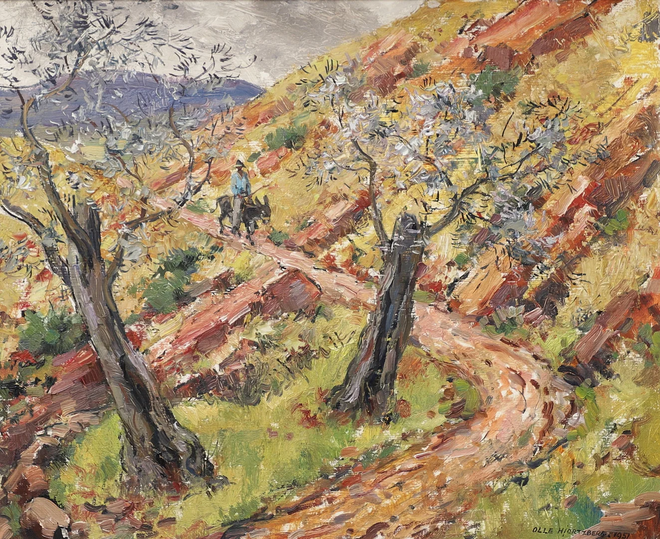 OLLE HJORTZBERG. Sydländskt motiv, olja på pannå, signerad och daterad 1951. — Paintings — Växjö Auktionskammare