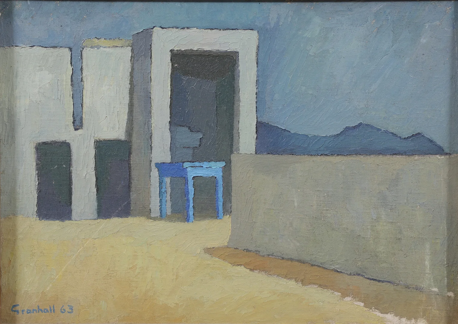 ARNE GRANHALL. "Det blå bordet", duk på pannå, signerad. — Paintings — Växjö Auktionskammare
