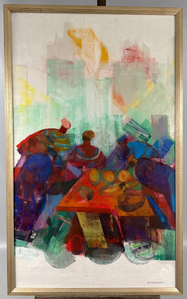 BRITA HANSSON. OLJA PÅ DUK, "Figurscen", signerad.
