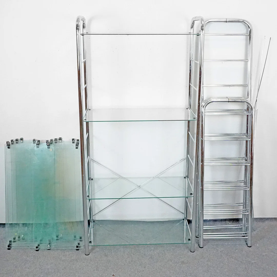 RUTGER ANDERSSON. Hyllsystem, "Niklas", IKEA, kromad metall & glas, 1980-tal. — Cupboards, Cabinets & Shelves — Roslagens Auktionsverk