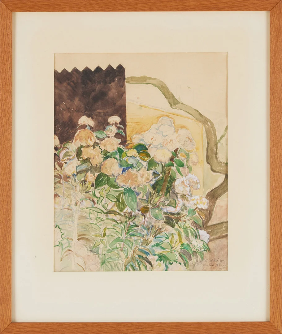 AXEL NILSSON (1889-1980). "Hortensior mot svart plank", akvarell. — Paintings — Stockholms Auktionsverk Magasin 5