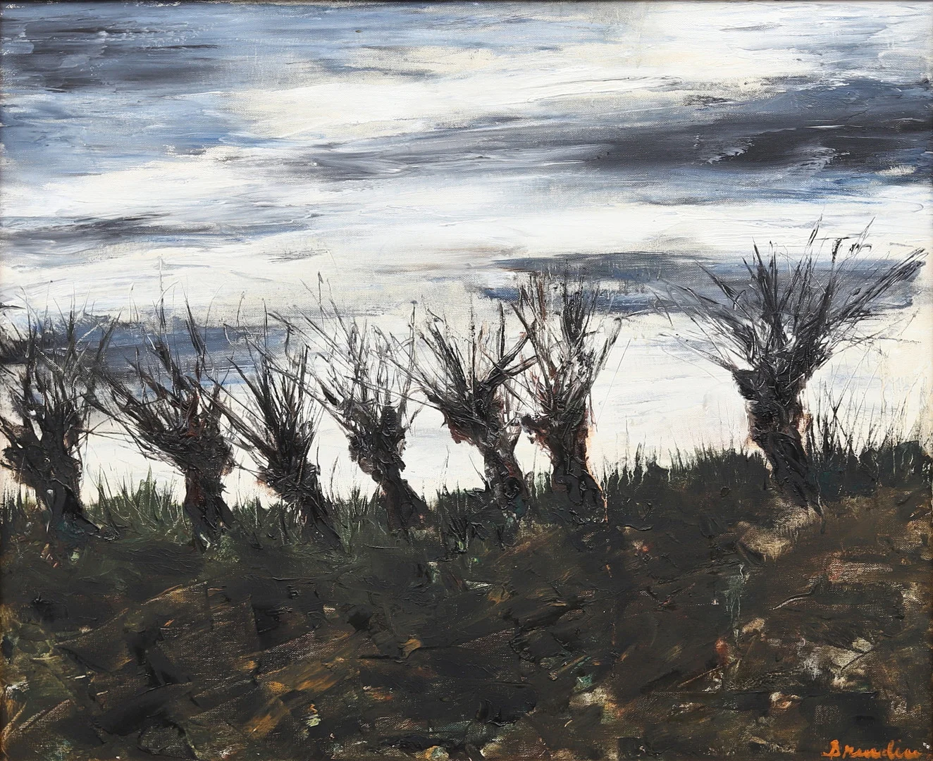 HANNA BRUNDIN (1914-2000). "Vårpilar" olja på duk, signerad. — Paintings — Garpenhus Auktioner