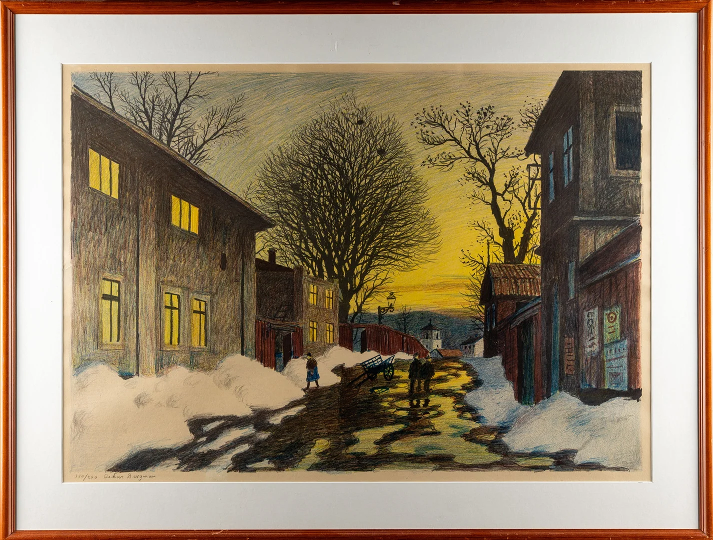 OSKAR BERGMAN. Vintermotiv, Färglitografi, signerad. — Engravings & Prints — Norrlands Auktionsverk