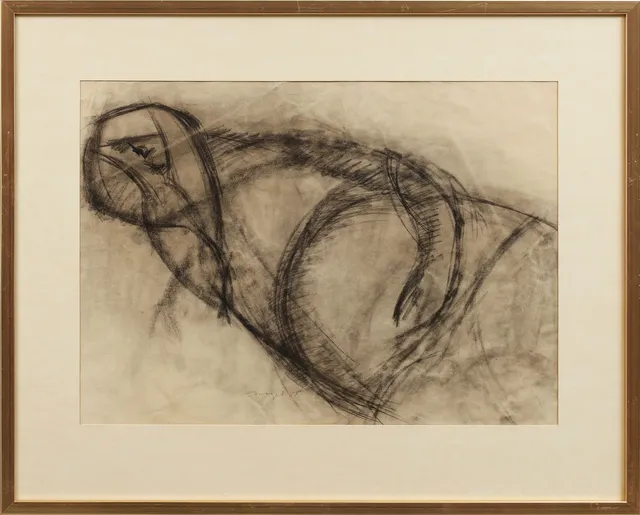 PIET MOGET. Komposition, kolteckning, signerad och daterad 55.