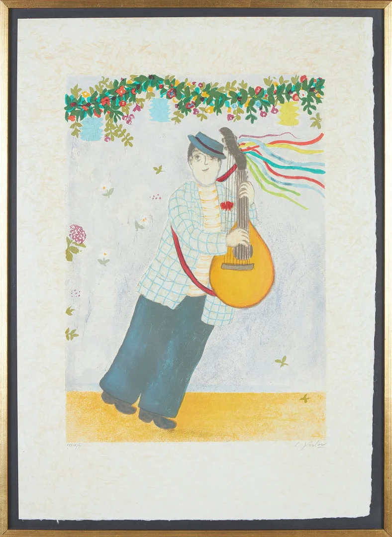 LENNART JIRLOW. "Trubaduren", färglitografi, signerad och numrerad XXXIV/L. — Engravings & Prints — Stockholms Auktionsverk Sickla