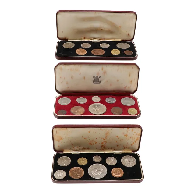 THREE MID 20TH CENTURY SPECIMEN COIN SETS, 1950, 1951 AND 1953.
