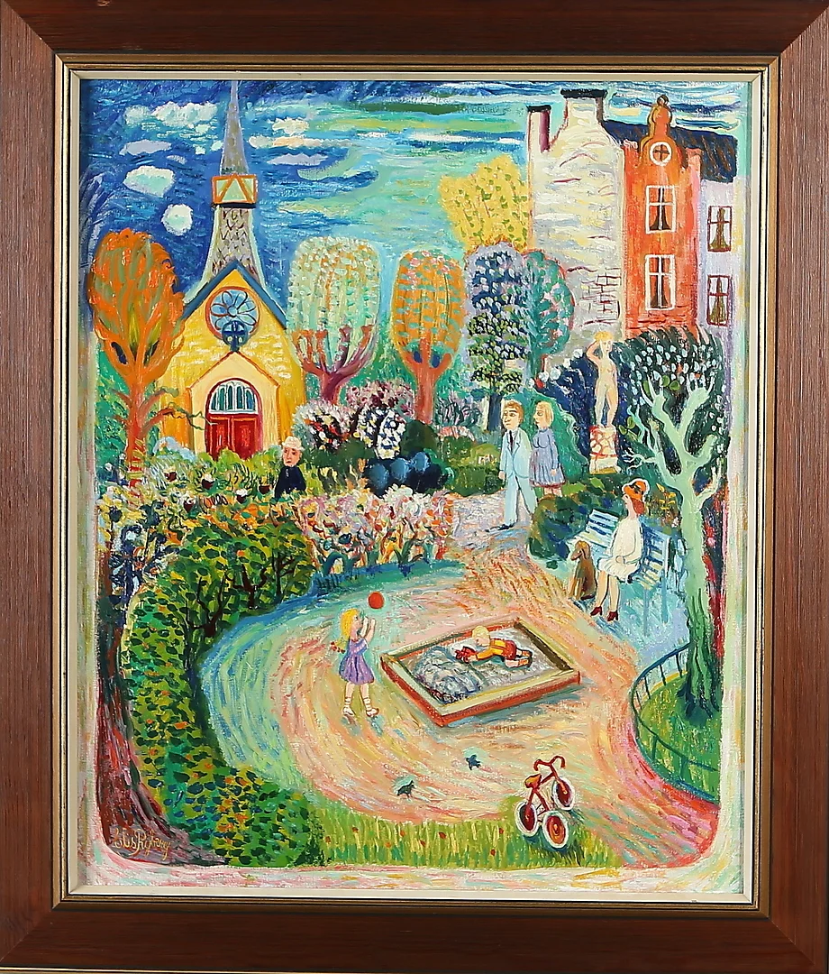 ELIS RYBERG. "Vid Mariatorget", olja på duk, signerad. — Paintings — Auktionshuset Kolonn