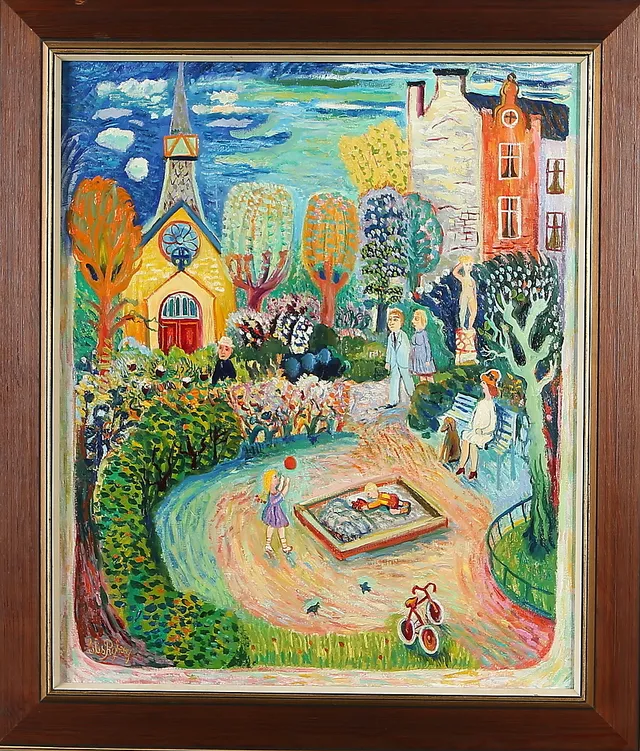 ELIS RYBERG. "Vid Mariatorget", olja på duk, signerad.