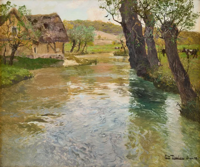 FRITS THAULOW. River landscape, Arques, Dieppe.