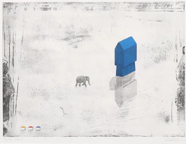 JAN DAHLGREN. "Blå elefant", färgetsning, signerad J Dahlgren.