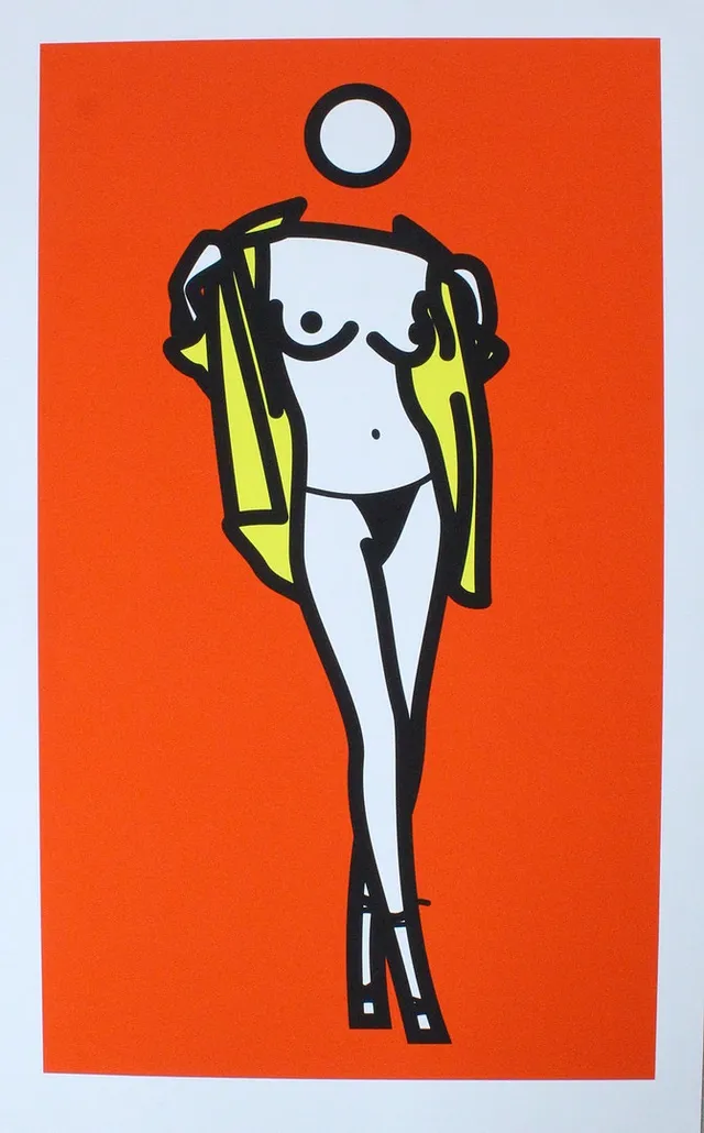JULIAN OPIE (1958). Farbsiebdruck, ''Woman Taking Off A Man's Shirt 5 ''. K21 Kunstsammlung Nordrhein-Westfalen, Düsseldorf.