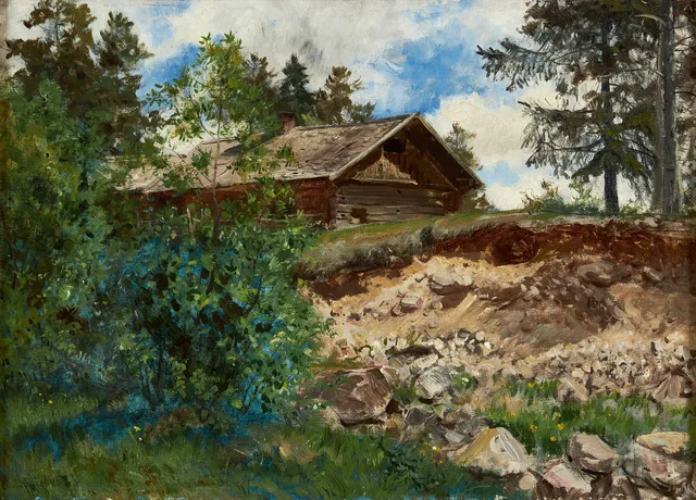OLOF ARBORELIUS (1842-1915): Sommaridyll med med lada, signerad O. Arborelius, olja på duk.