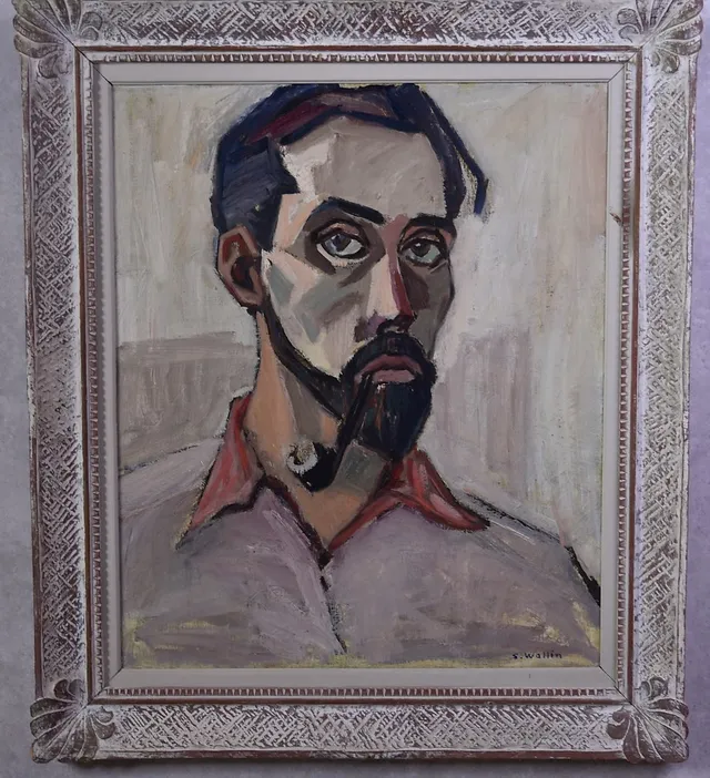 SAM WALLIN. 1915-1992 " Självporträtt Sam Wallin " Till Britta ! " olja på duk, signerad, daterad 1954.