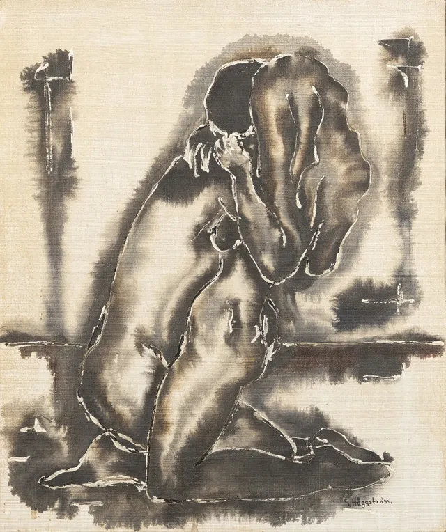 GÖSTA HÄGGSTRÖM. Olja på duk, figurkomposition, signerad.