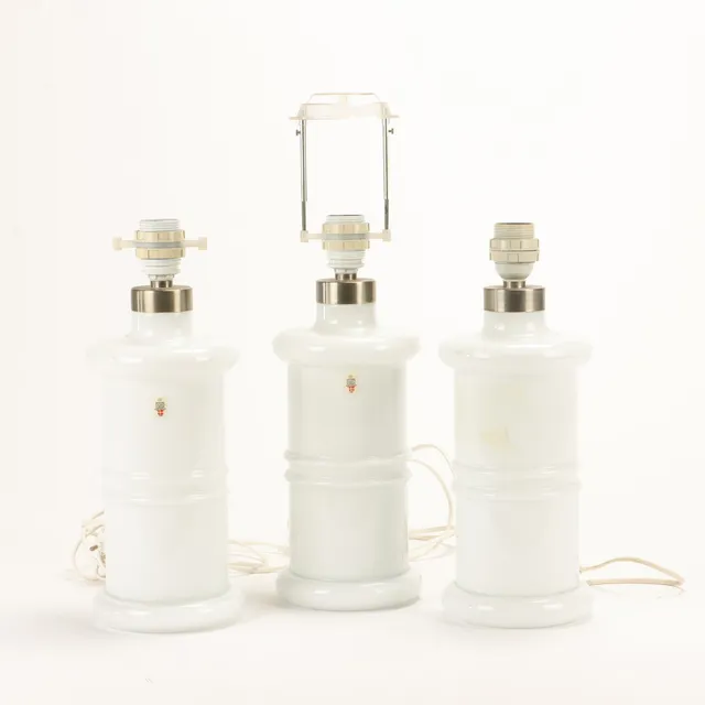 Sidse Werner for Holmegaard / Royal Copenhagen. Three 'Apotheker' table lamps of white opal glass (3)