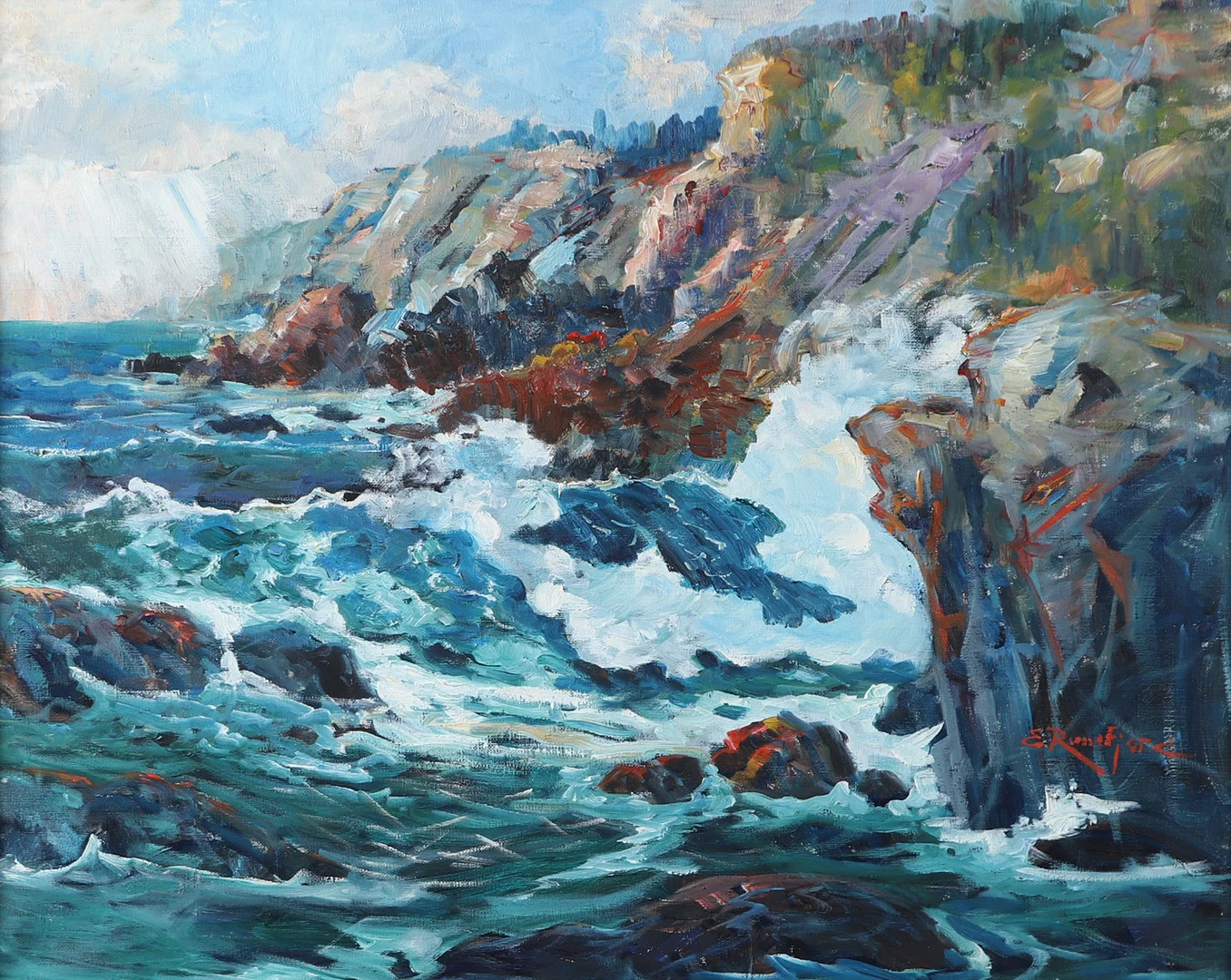 EMIL RUNEFJORD. Hårt väder Kullaberg, olja på duk, signerad E. Runefjord. — Paintings — Helsingborgs Auktionskammare