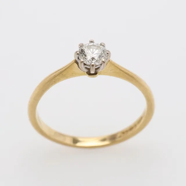 RING, 18K GULD & BRILJANT OM 0,25 CT, BIRMINGHAM, 1994, CIRKA 2 GRAM.