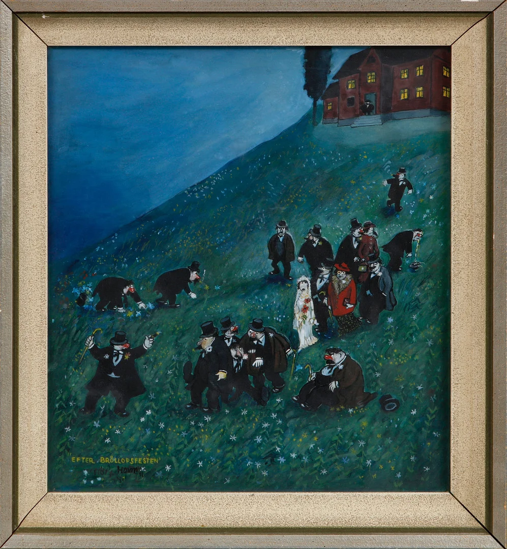 OIDENTIFIERAD KONSTNÄR. "Efter bröllopsfesten", akvarell signerad Holm, daterad -41. — Paintings — Göteborgs Auktionsverk