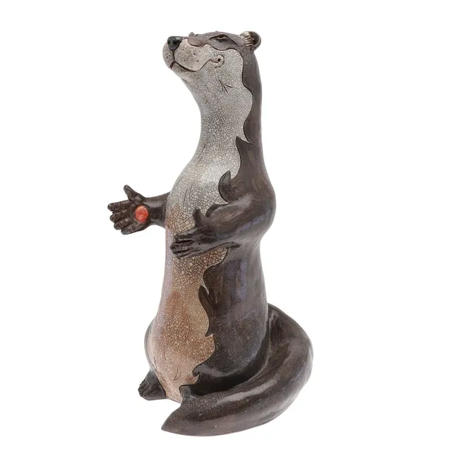 JENNIE HALE (B 1956). LARGE RAKU STUDIO POTTERY FIGURE OF AN OTTER.
