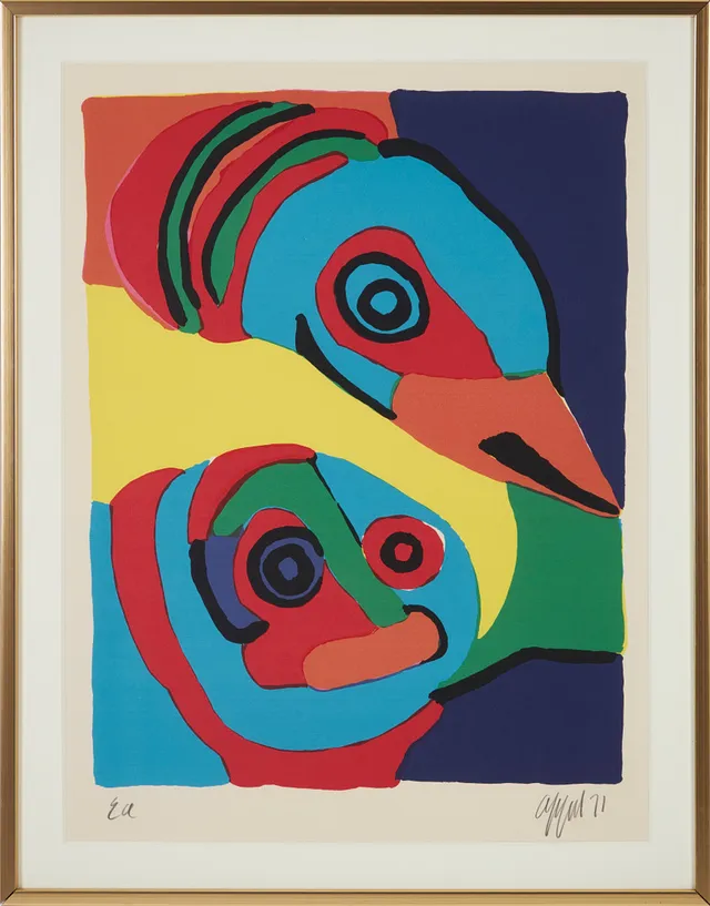 KAREL APPEL. Figurkomposition, signerad och daterad -71, färglitografi.