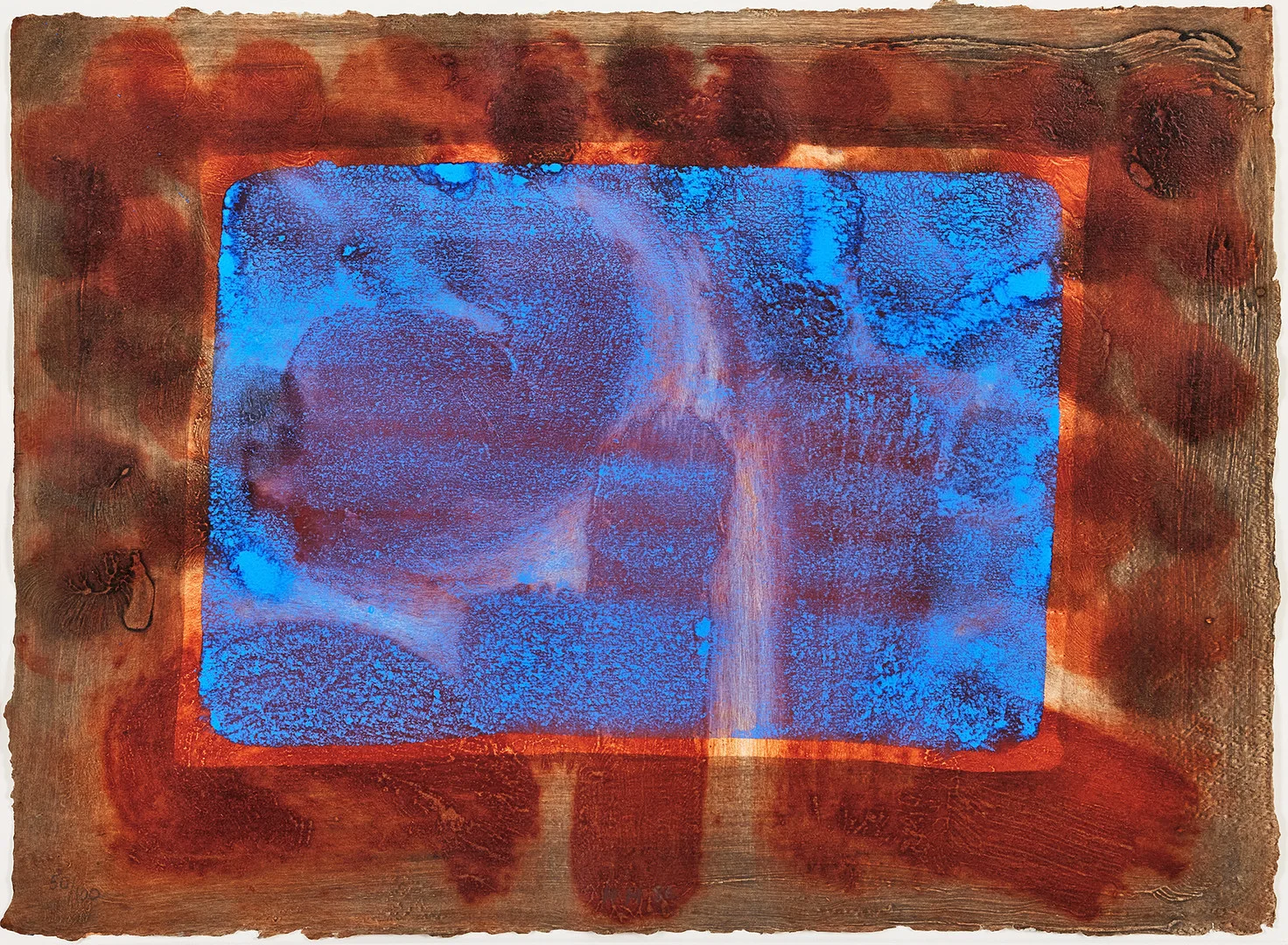 HOWARD HODGKIN. "Blue Listening Ear", etsning, färgakvatint och karborundum med handkolorering, 1986, 48 x 64 cm. — Engravings & Prints — Stockholms Auktionsverk Fine Art