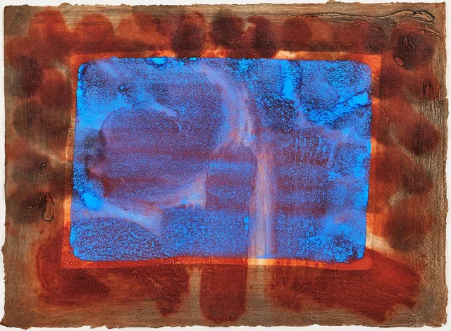 HOWARD HODGKIN. "Blue Listening Ear", etsning, färgakvatint och karborundum med handkolorering, 1986, 48 x 64 cm.