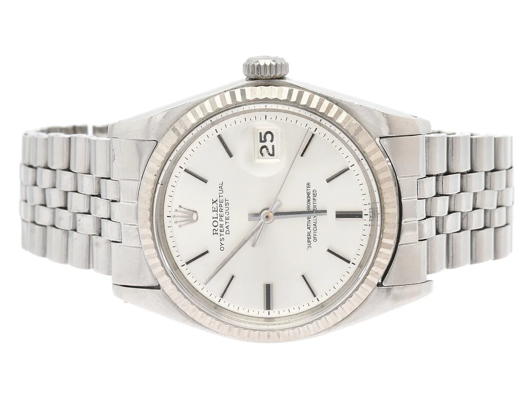 ROLEX, Oyster Perpetual, Datejust (T Swiss T), Chronometer, Ref nr. 1601, Serie nr. 2345056, Cal 1570, Verk nr. D135320, Boett nr. 1601, herrur, 36 mm, stål/vitguld, automatisk, plexiglas, datum, skadad urtavla, skadad boett, Jubileelänk (folded), viklås (1996), Ref nr. 62510-H-S-W10/55, tillverkad första kvartalet 1969. — Klockor/Rolex — Kaplans