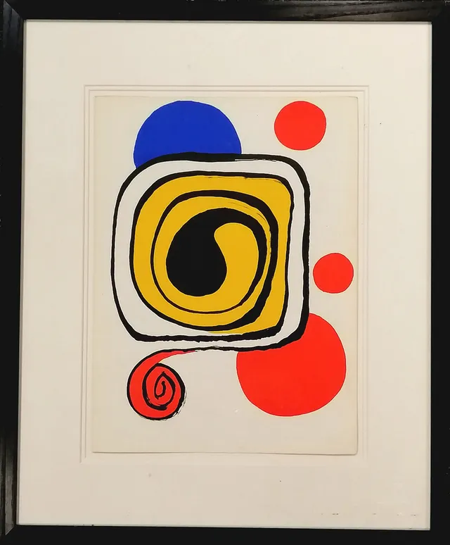 ALEXANDER CALDER LITHOGRAPH AS USED FOR 1976 POSTER ADVERTISING 'FROM MOBILES TO CRITTERS'.
