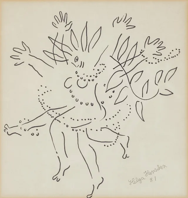 HELGA HENSCHEN (1917-2002). Dansare, signerad samt daterad 81, tusch på papper.