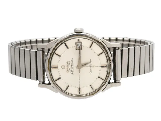 OMEGA, Constellation Calendar, Chronometer, s.k. "Pie-Pan", Cal 561, Serie nr. 24496362, Ref nr. ST 168.0005, Boett nr. 168.005 (SGR), herrur, 34 mm, stål, automatisk, plexiglas (skadat), datum, servicebehov, ca 1966. metallänk ej original.