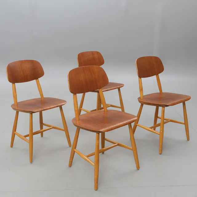STOLAR, 4 st, teak och bok, Nässjö Stolfabrik 1960-tal.