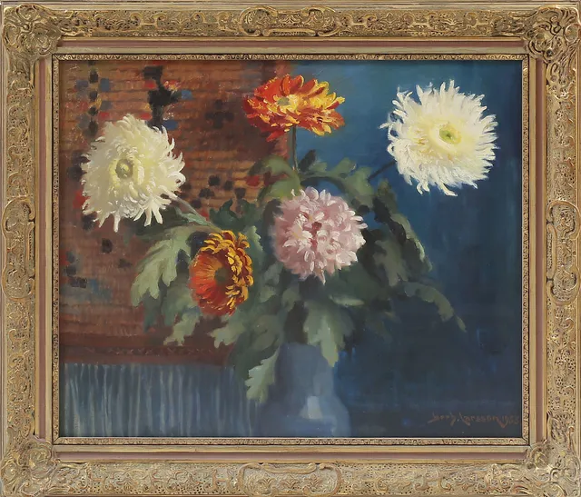 GERHARD LARSSON. Blomsterstilleben, olja på duk, sign.
