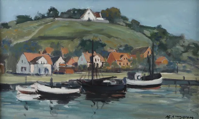 HJALMAR LINDBLOM. Kyrkbacken Ven, olja på duk, signerad Hj. Lindblom.