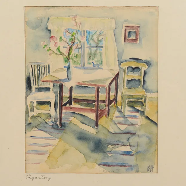 BERTA HANSSON. Interiör, akvarell, monogramsignerad.