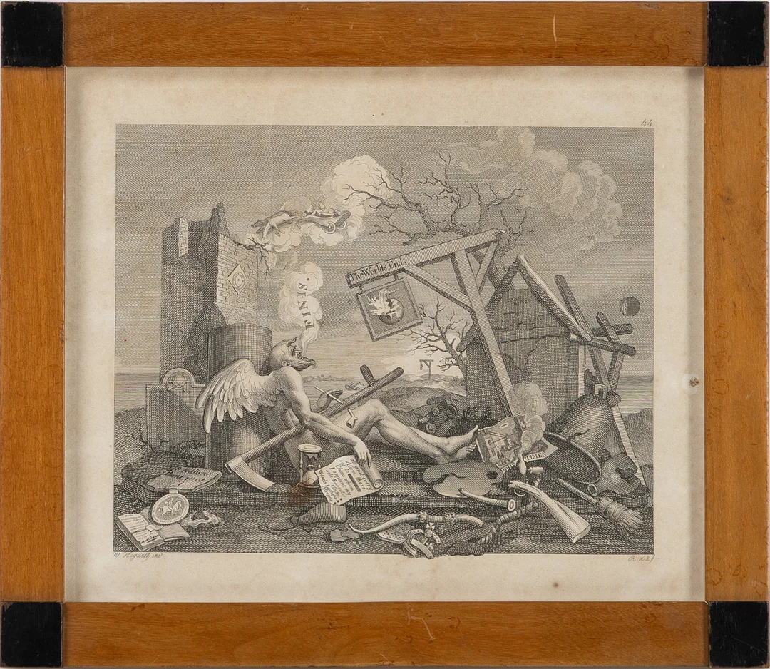 WILLIAM HOGARTH. Kopparstick, "Tialpiece, or the Bathos", märkt 'R. d & f' för konstnärens egna produktion. — Engravings & Prints — Stockholms Auktionsverk Helsingborg