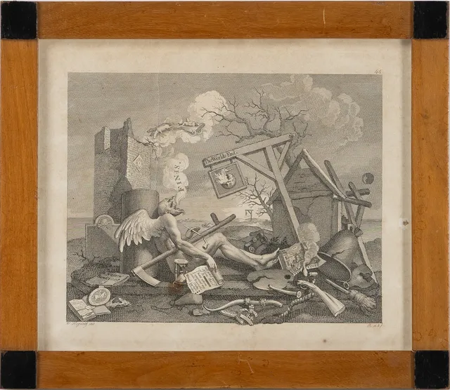 WILLIAM HOGARTH. Kopparstick, "Tialpiece, or the Bathos", märkt 'R. d & f' för konstnärens egna produktion.