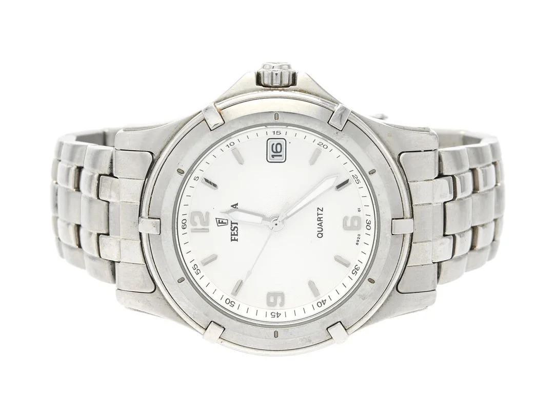 FESTINA, herrur, 38 mm, Boett nr. 8920, stål, quartz (går ej), mineralglas, datum, originallänk, viklås, ca 2005. — Klockor/Festina — Kaplans