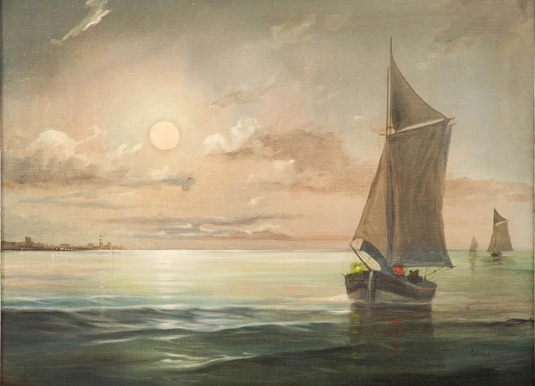 UNBEKANNTER KÜNSTLER. Fischerboote im Mondschein. — Paintings — Stockholms Auktionsverk Hamburg