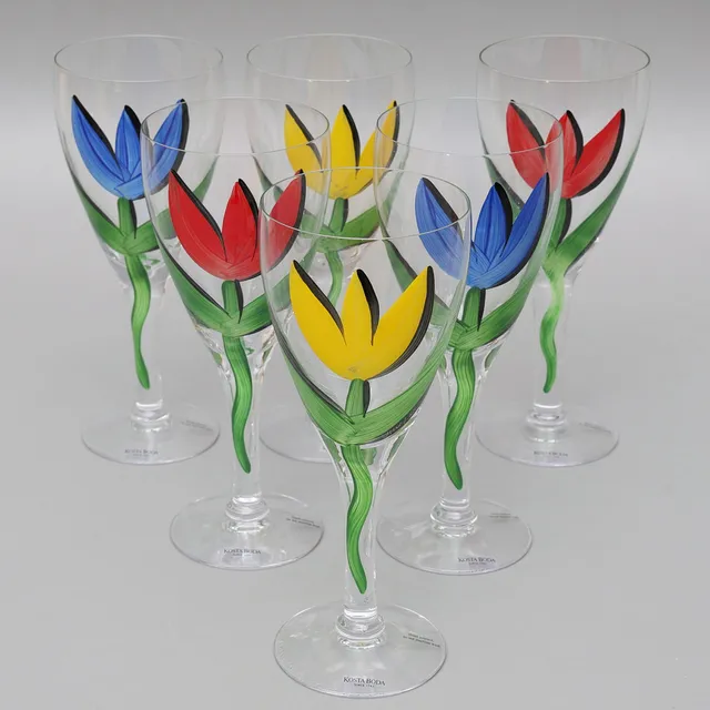 ULRICA HYDMAN-VALLIEN. Vinglas, 6 st, "Tulipa", signerade, Kosta Boda.