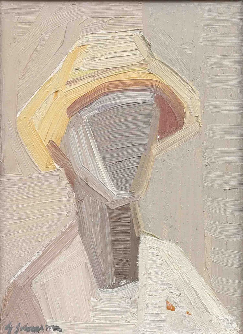 GUNNAR JOHANSSON (1917- ). Figur i hatt, olja på duk, signerad. — Paintings — Garpenhus Auktioner