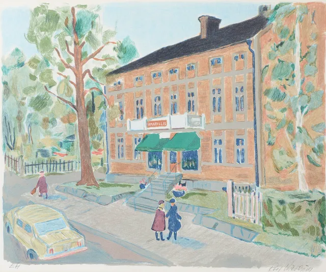 ROLF WIKSTRÖM. "Föreningen gamla Östersund", färglitografi, signerad, EA upplaga.