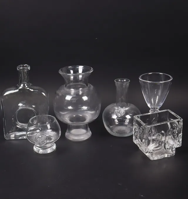 ERIK HÖGLUND. glasföremål, karaffer, vaser och pokalglas, Boda och Pukeberg, 6 delar.