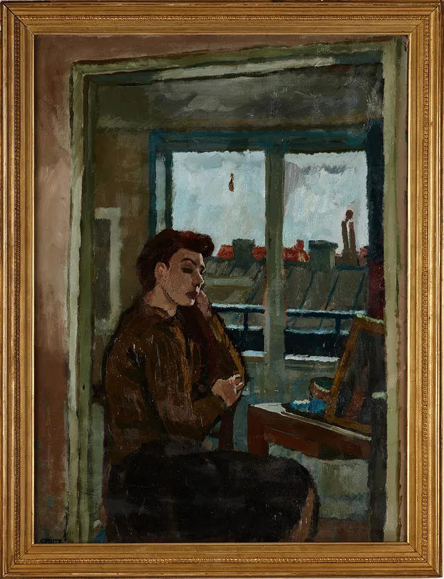 MAGNUS CREUTZ (SVERIGE, 1909-1989). Kvinna i tankar, signerad Creutz, olja på duk.