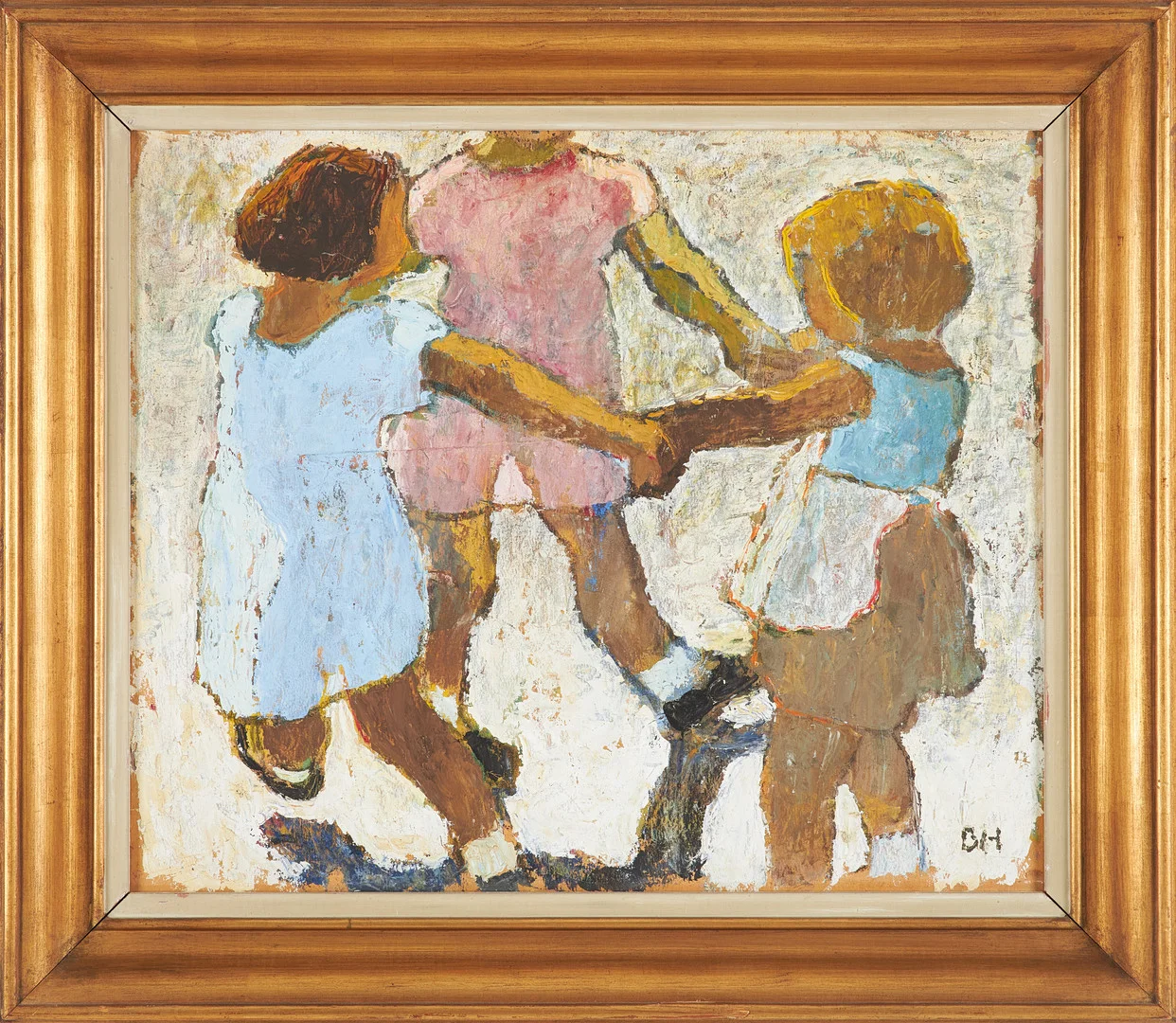 BRITA HANSSON. Ringdans, olja på pannå, monogramsignerad. — Paintings — Stockholms Auktionsverk Sickla